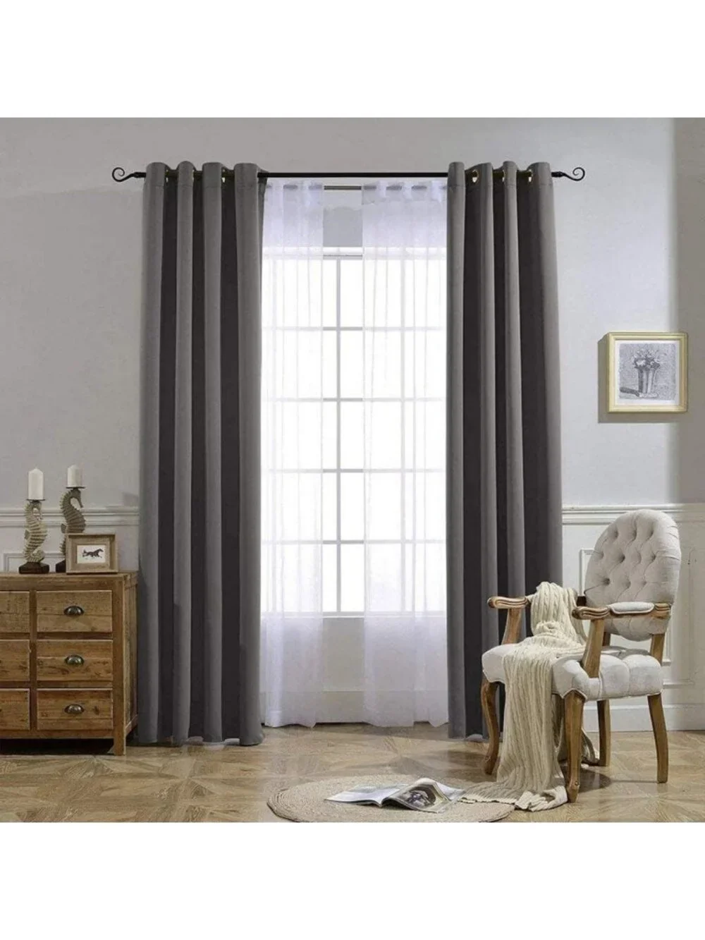 84-Inch Grey Blackout Curtains for Bedroom, 2 Panels, Energy Efficient & Stylish